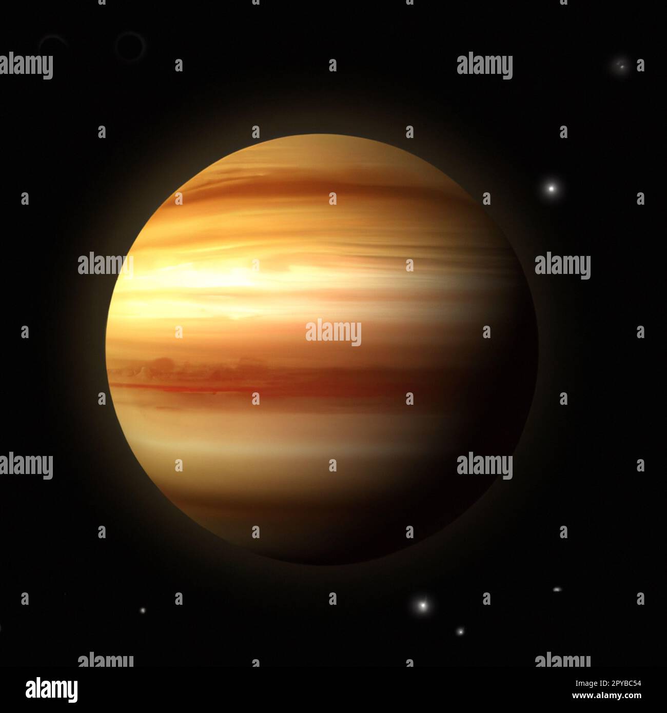 Jupiter est la plus grande planète du système solaire et la cinquième la plus éloignée du soleil. Avec Saturne, Jupiter est classée comme géante gazeuse. La Grande tache rouge est une tempête géante. Cosmologie et physique. Banque D'Images