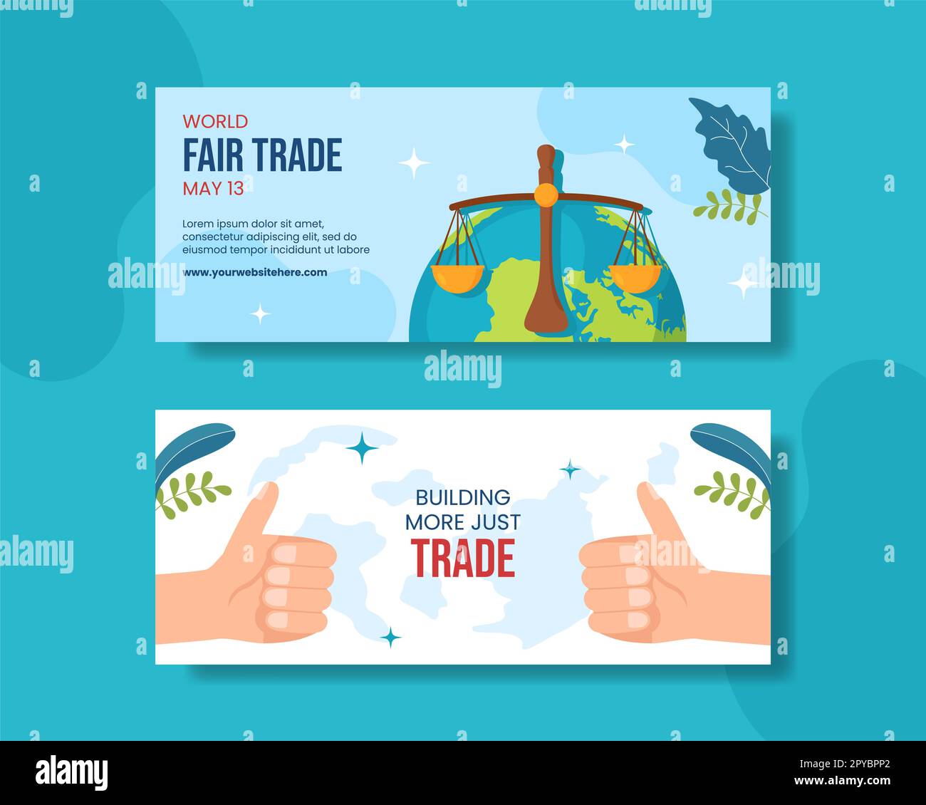 Illustration de l'arrière-plan du dessin à la main de la bannière horizontale de la Journée mondiale du commerce équitable Banque D'Images