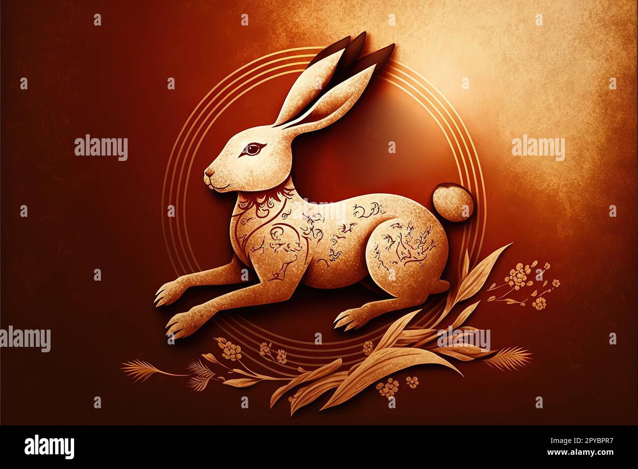 Symbole lapin pour une bonne année chinoise. Chinois traditionnel. La traduction chinoise est l'année moyenne du lapin heureux nouvel an chinois Banque D'Images