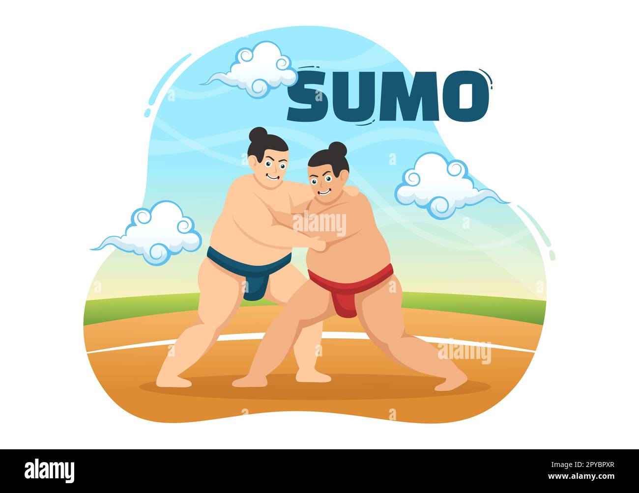 Sumo Wrestler Illustration avec combattre l'art martial traditionnel japonais et l'activité sportive dans le dessin à la main de dessin à plat de la page d'arrivée modèles Banque D'Images