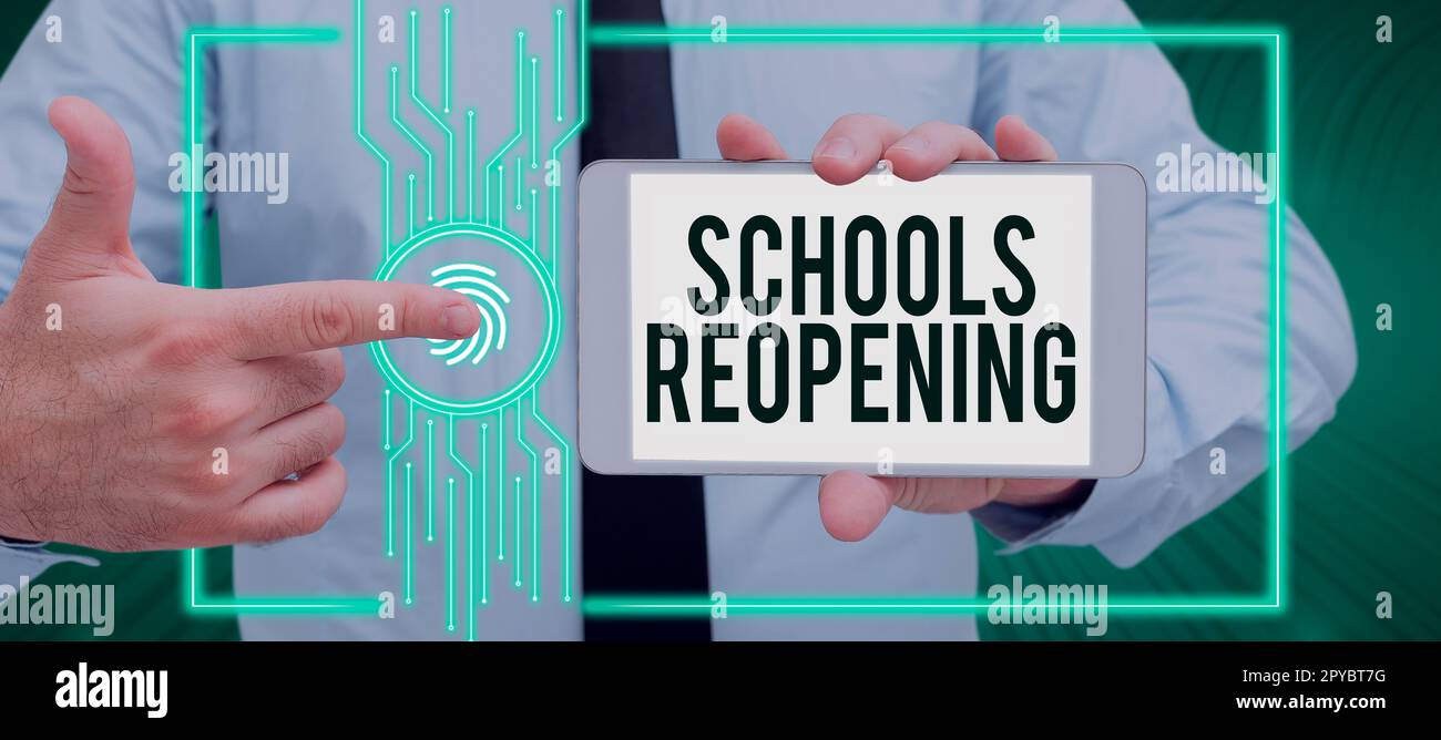 Légende conceptuelle réouverture des écoles. Le mot pour les classes est terminé pour le moment étant la fin de la journée d'école Banque D'Images