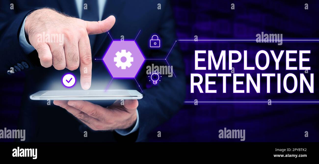 Affiche textuelle indiquant la rétention des employés. Approche commerciale méthode de recrutement interne employée par les organisations Banque D'Images
