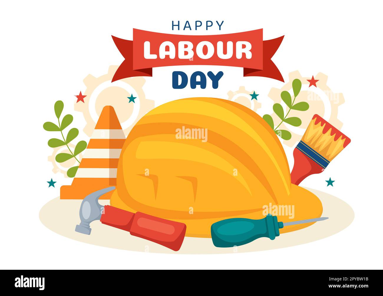 Bonne fête du travail le 1 mai Illustration avec différentes professions et Merci à tous les travailleurs pour votre travail dur dans les modèles de dessin à la main de dessin à plat Banque D'Images