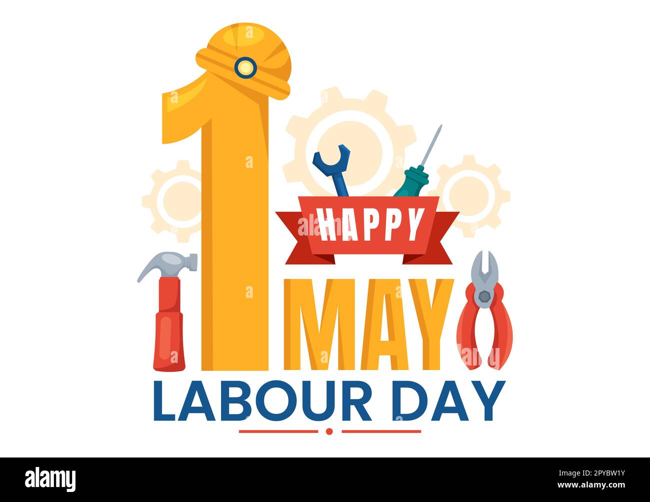Bonne fête du travail le 1 mai Illustration avec différentes professions et Merci à tous les travailleurs pour votre travail dur dans les modèles de dessin à la main de dessin à plat Banque D'Images