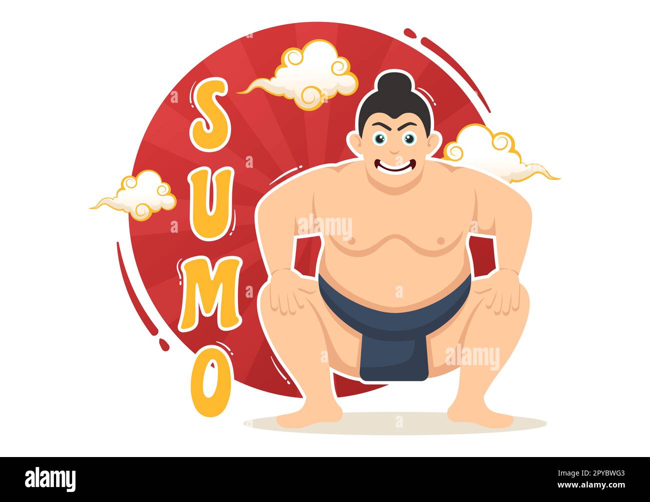 Sumo Wrestler Illustration avec combattre l'art martial traditionnel japonais et l'activité sportive dans le dessin à la main de dessin à plat de la page d'arrivée modèles Banque D'Images