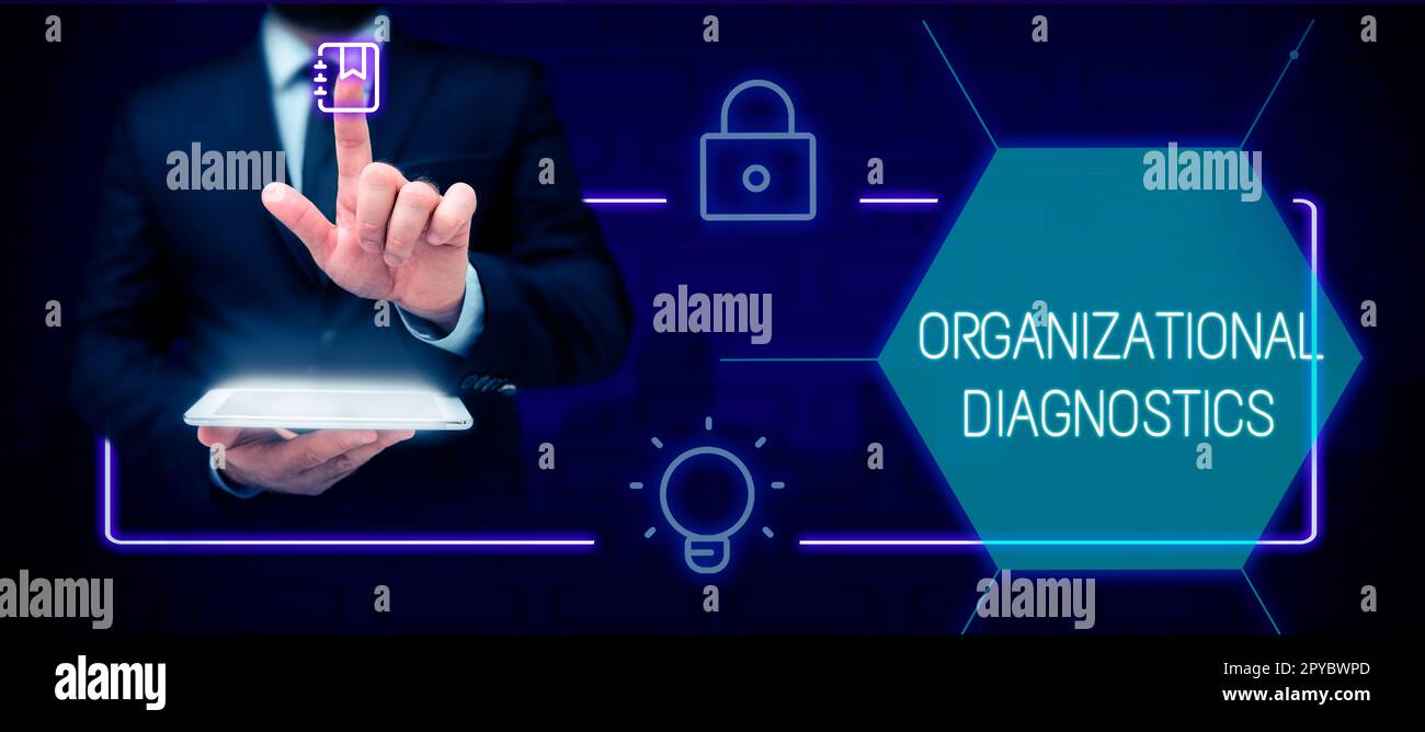 Légende présentant les diagnostics organisationnels. Les entreprises présentent l'étude de la façon dont les gens interagissent au sein des groupes Banque D'Images