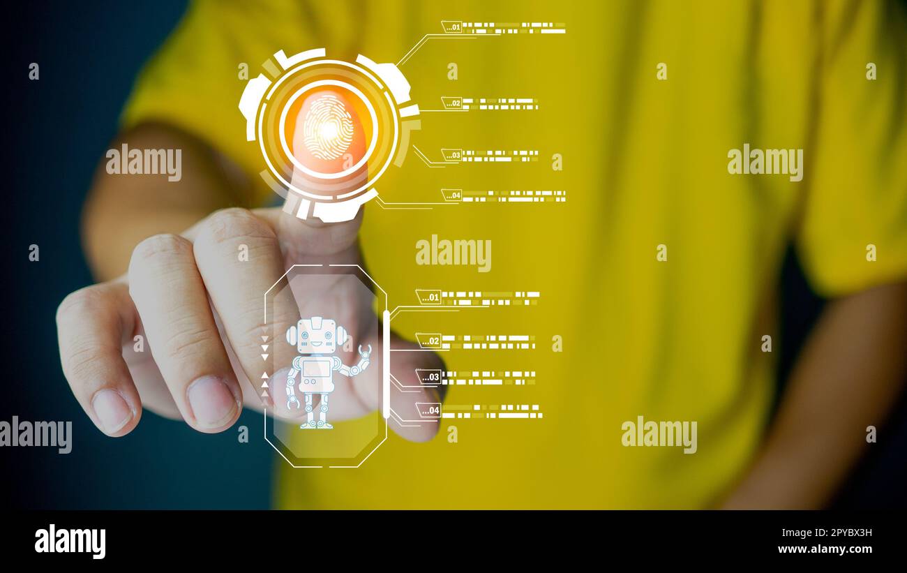 Numérisation de l'écran à l'aide d'ai pour le concept de technologie de sécurité. Protection Banque D'Images