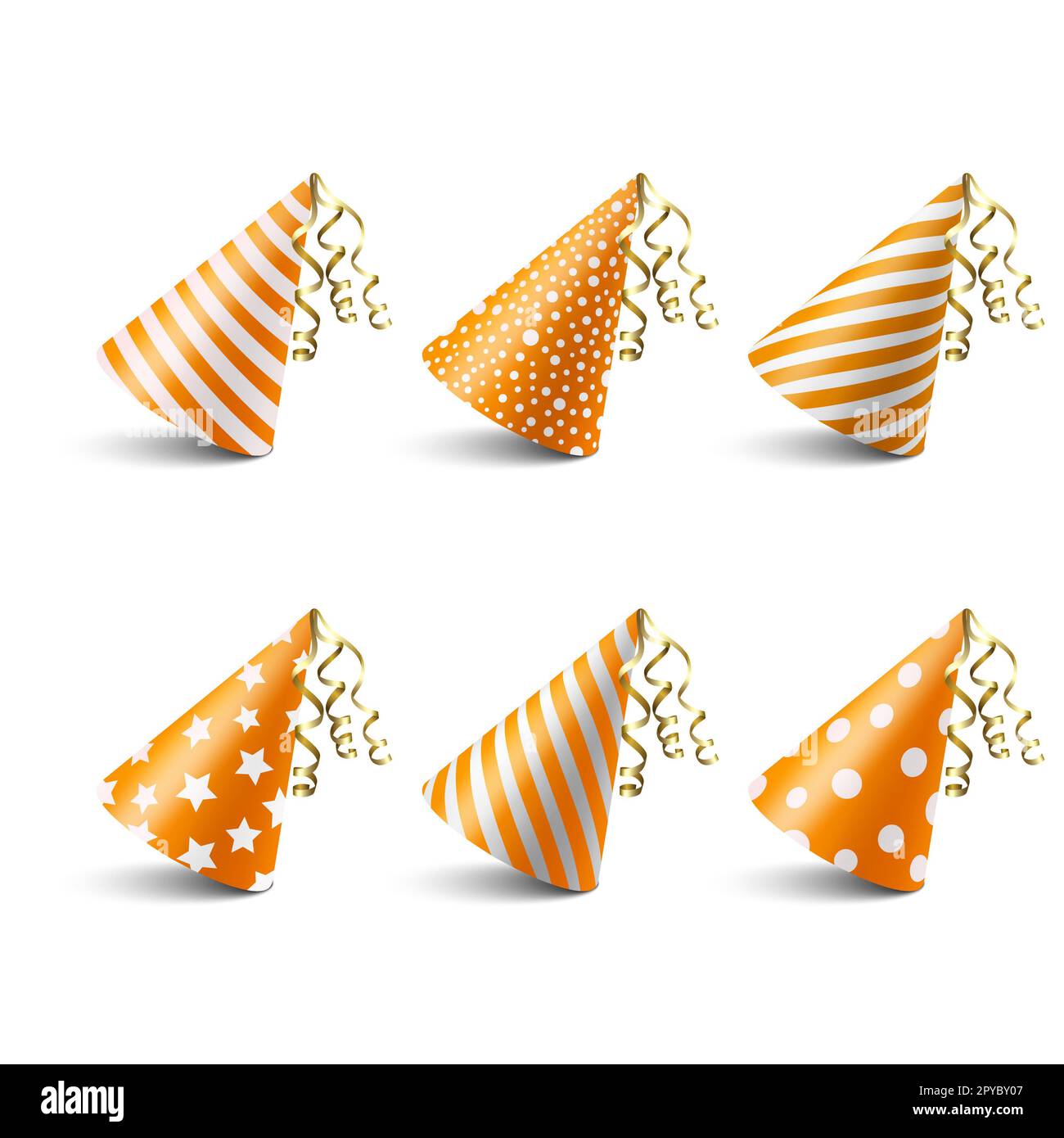 Ensemble d'icônes de chapeau d'anniversaire Vector 3D réaliste, orange et  blanc, isolé sur fond blanc. Modèle de création de plafond de fête pour la  bannière de fête, le message d'accueil ca Photo