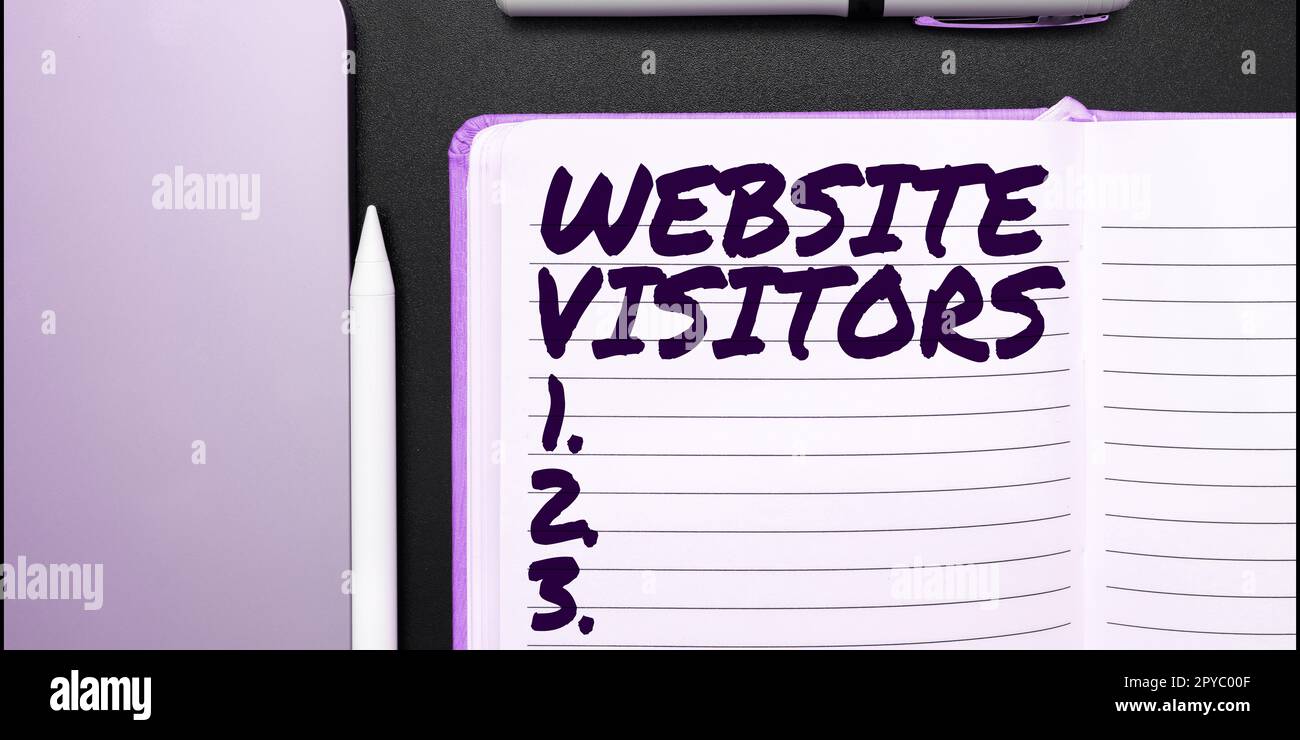 Affiche affichant les visiteurs du site Web. Concept d'affaires quelqu'un qui visite des vues ou va à votre site Web ou page Banque D'Images