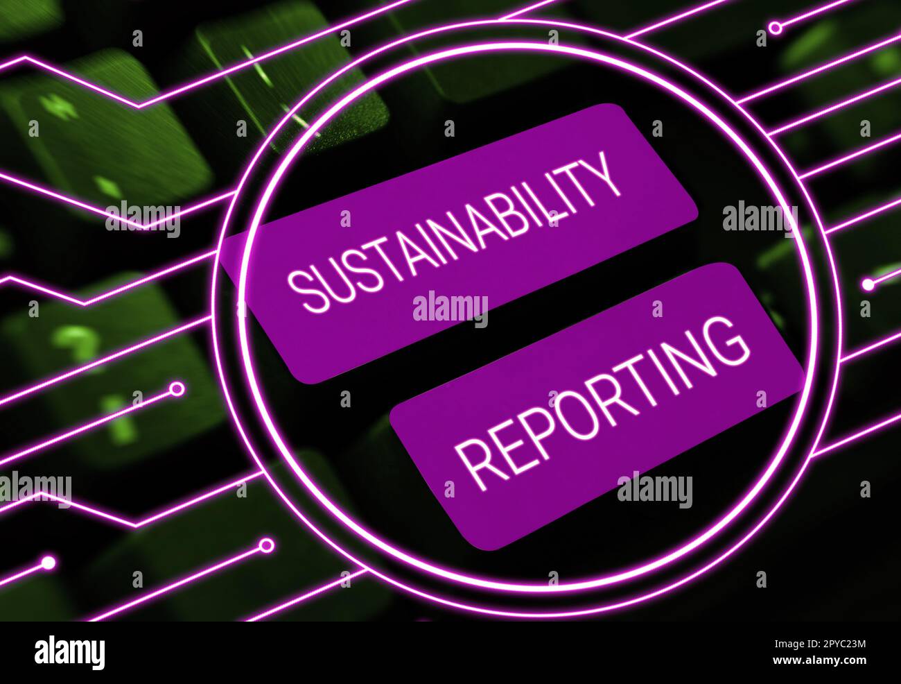 Affiche le rapport Sustainability. Le concept d'entreprise donne des performances environnementales économiques en matière d'information Banque D'Images