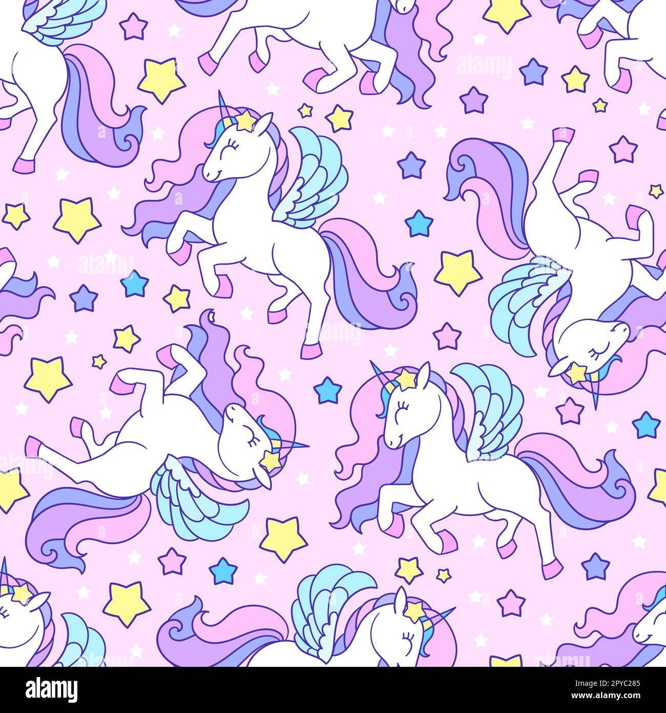 Motif sans couture avec des licornes et des étoiles. Vecteur Illustration de Vecteur