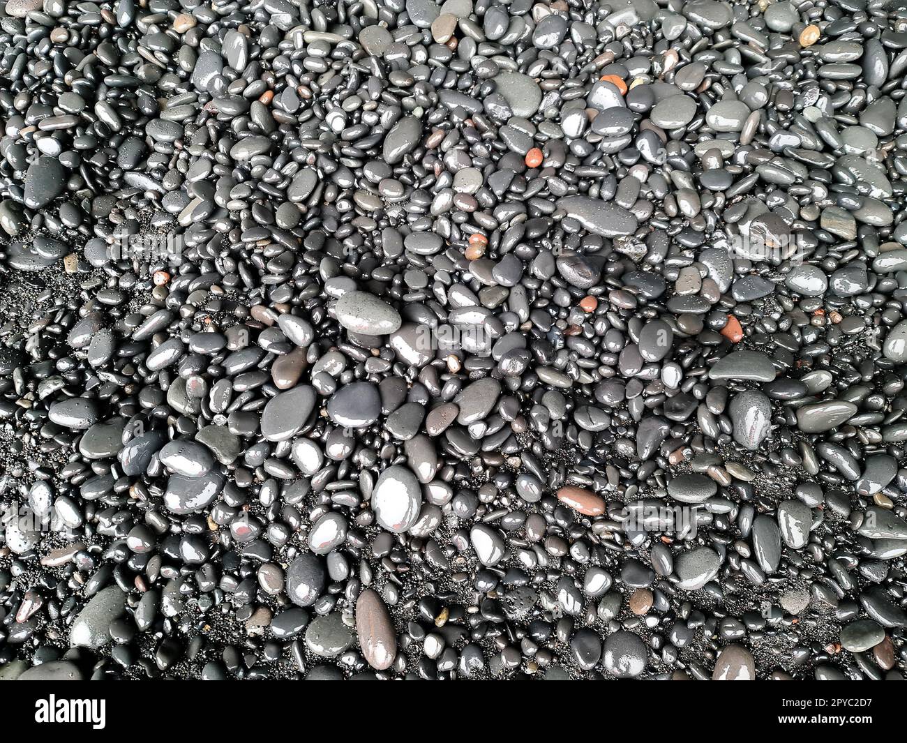 Incroyable basalte structures de roche à l'infini Black Beach de l'Islande. Banque D'Images
