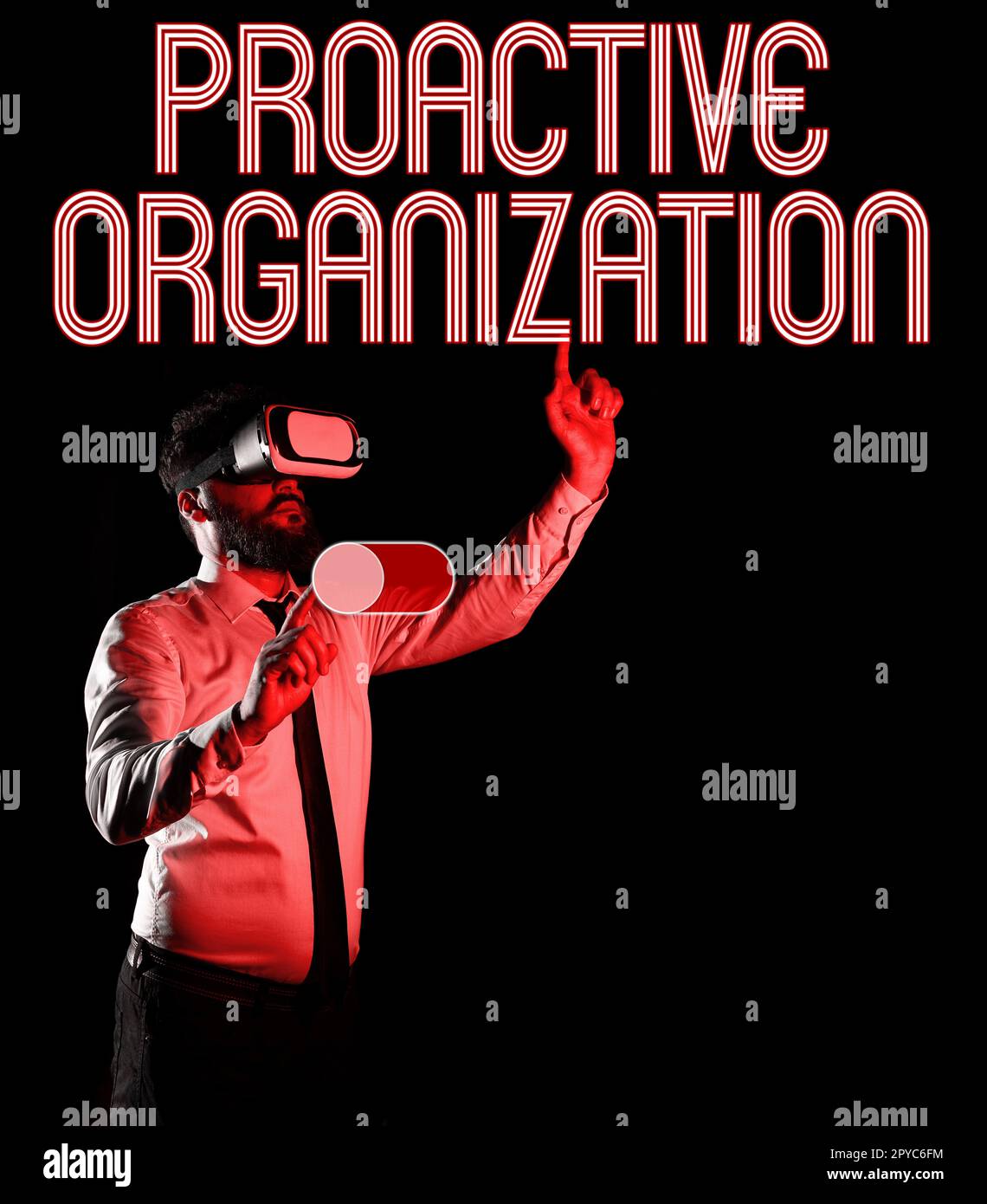Écriture manuscrite proactive Organisation. Action de vue d'ensemble de l'entreprise et comportement axé sur les résultats d'une entreprise Banque D'Images