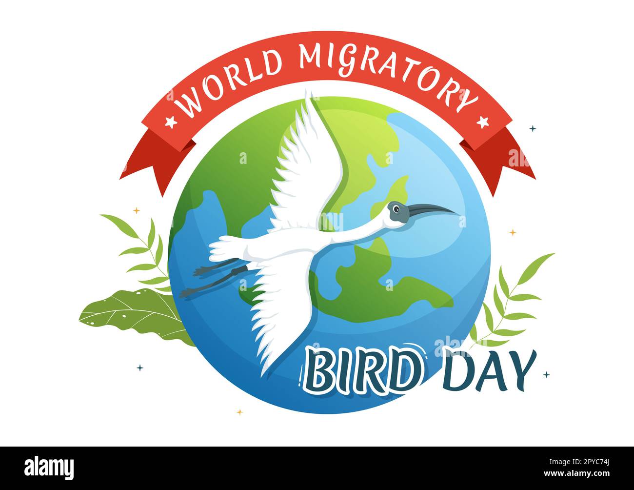 Journée mondiale des oiseaux migrateurs sur 8 mai Illustration avec des groupes de migrations d'oiseaux en dessin animé à la main pour les modèles de page d'arrivée Banque D'Images