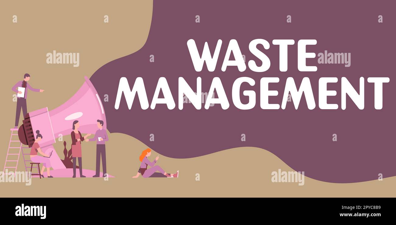 Légende conceptuelle gestion des déchets. Concept : les actions requises permettent de gérer la mise en place des déchets jusqu'à l'élimination finale Banque D'Images