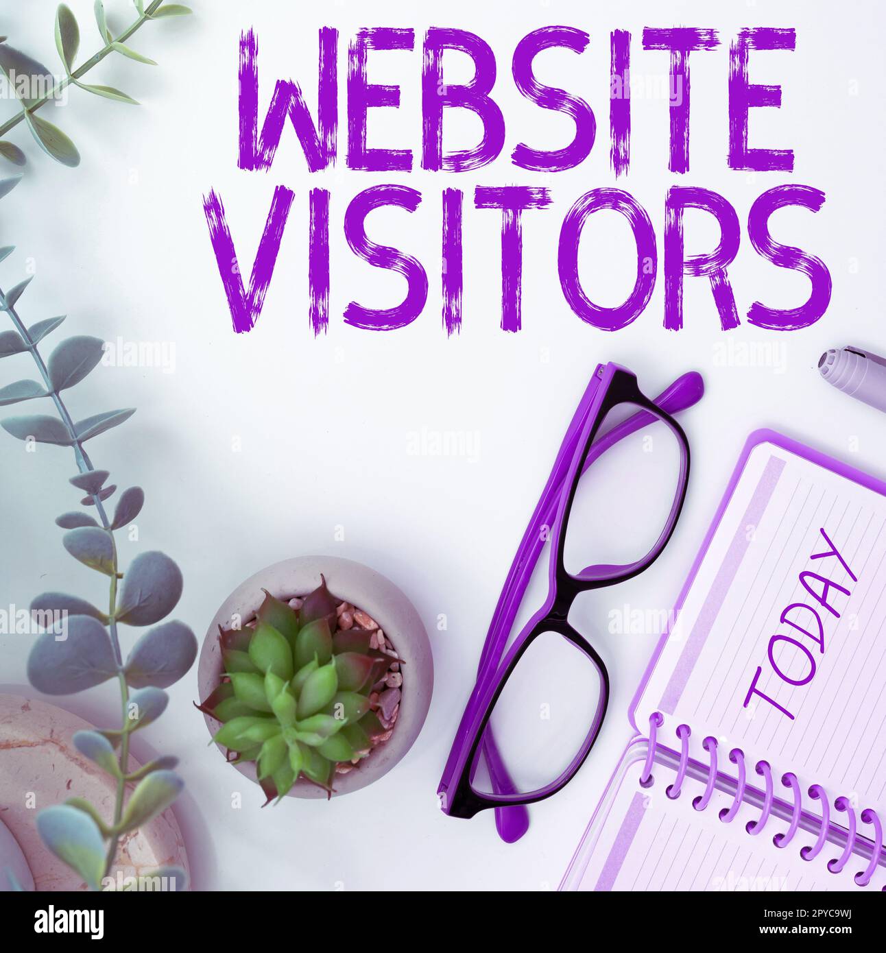 Affiche textuelle montrant les visiteurs du site Web. Mot pour quelqu'un qui visite des vues ou va à votre site Web ou page Banque D'Images