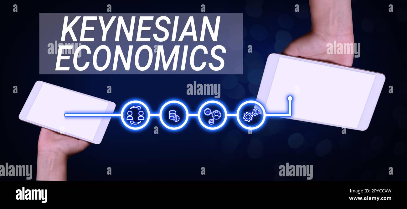 Symbole textuel montrant l'économie keynésienne. Mot pour les programmes monétaires et fiscaux par le gouvernement pour augmenter l'emploi Banque D'Images