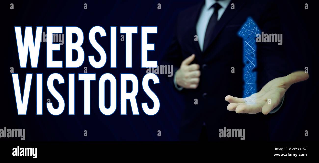 Affiche affichant les visiteurs du site Web. Aperçu d'affaires quelqu'un qui visite des vues ou va à votre site Web ou page Banque D'Images