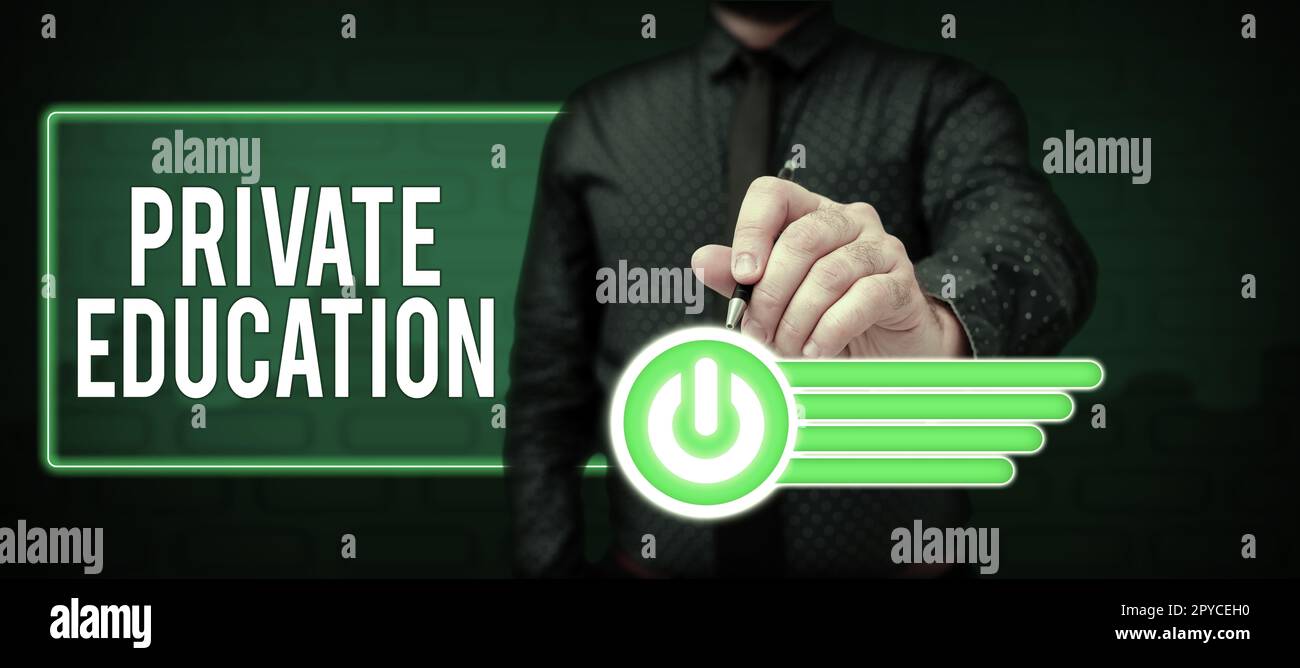 Affiche textuelle indiquant l'éducation privée. Présentation de l'entreprise appartenant à une personne ou un groupe particulier Banque D'Images