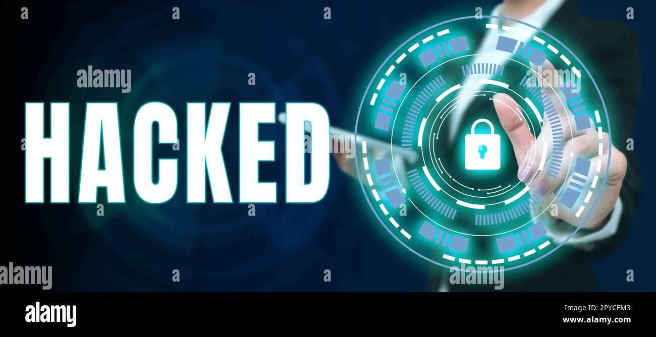 Affiche manuscrite piratée. Présentation de l'entreprise accès non autorisé aux données du système ou de l'ordinateur cybercriminalité Banque D'Images