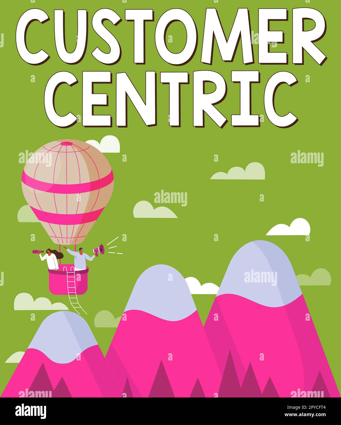 Texte d'écriture centré sur le client. Mot pour le processus de prendre soin des clients pour assurer leur plaisir Banque D'Images
