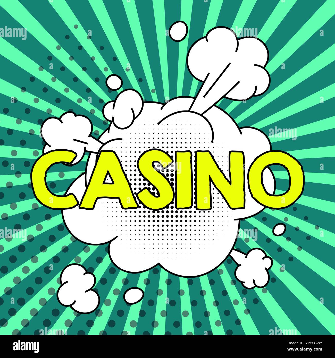 Affiche affichant Casino. Mot pour un bâtiment où les jeux surtout la roulette et les jeux de cartes sont joués Banque D'Images