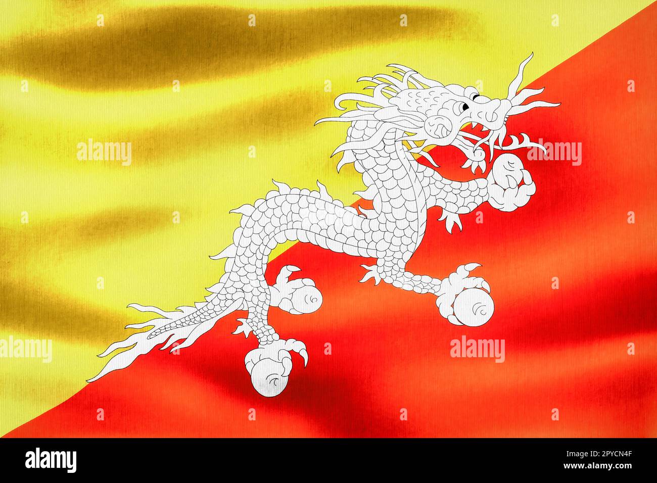 Drapeau du Bhoutan - drapeau de tissu d'ondulation réaliste Banque D'Images