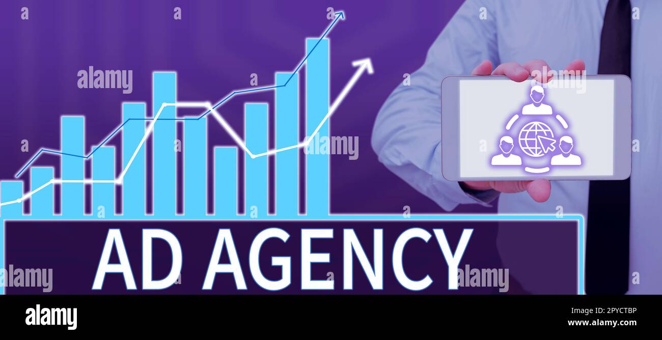 Affiche indiquant l'agence de publicité. Mot écrit sur les affaires dédié à la création de planification et de gestion de la publicité Banque D'Images