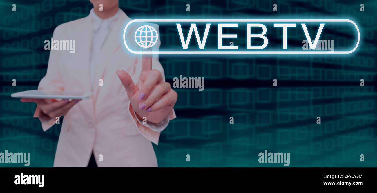 Affichage conceptuel WebTV. Aperçu des affaires programmes de transmission Internet produits en ligne et traditionnels Banque D'Images