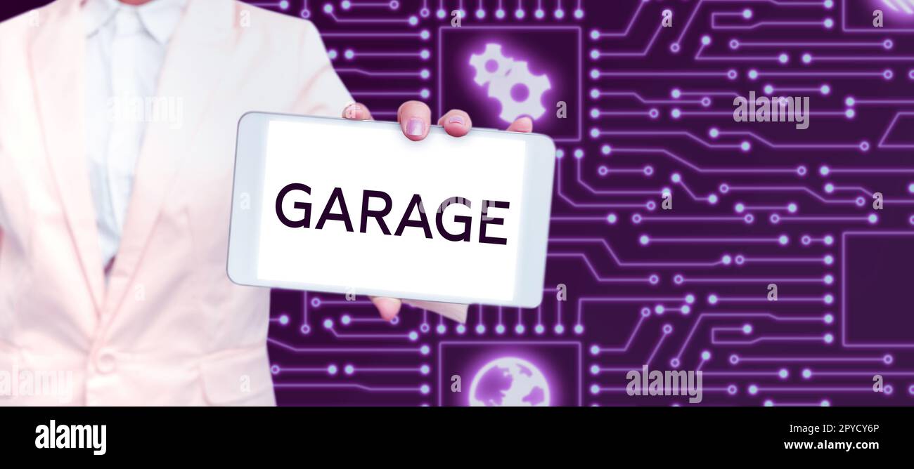 Affiche textuelle indiquant le garage. Internet concept bâtiment pour le logement d'un véhicule à moteur ou des véhicules pour les mettre dans Banque D'Images