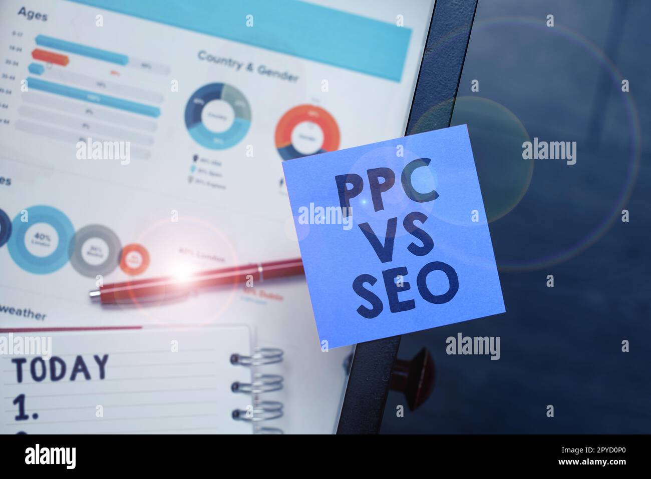 Texte de l'écriture Seo Vs PPC. Concept signifiant salaire par Clic contre les stratégies d'optimisation de moteur de recherche Banque D'Images