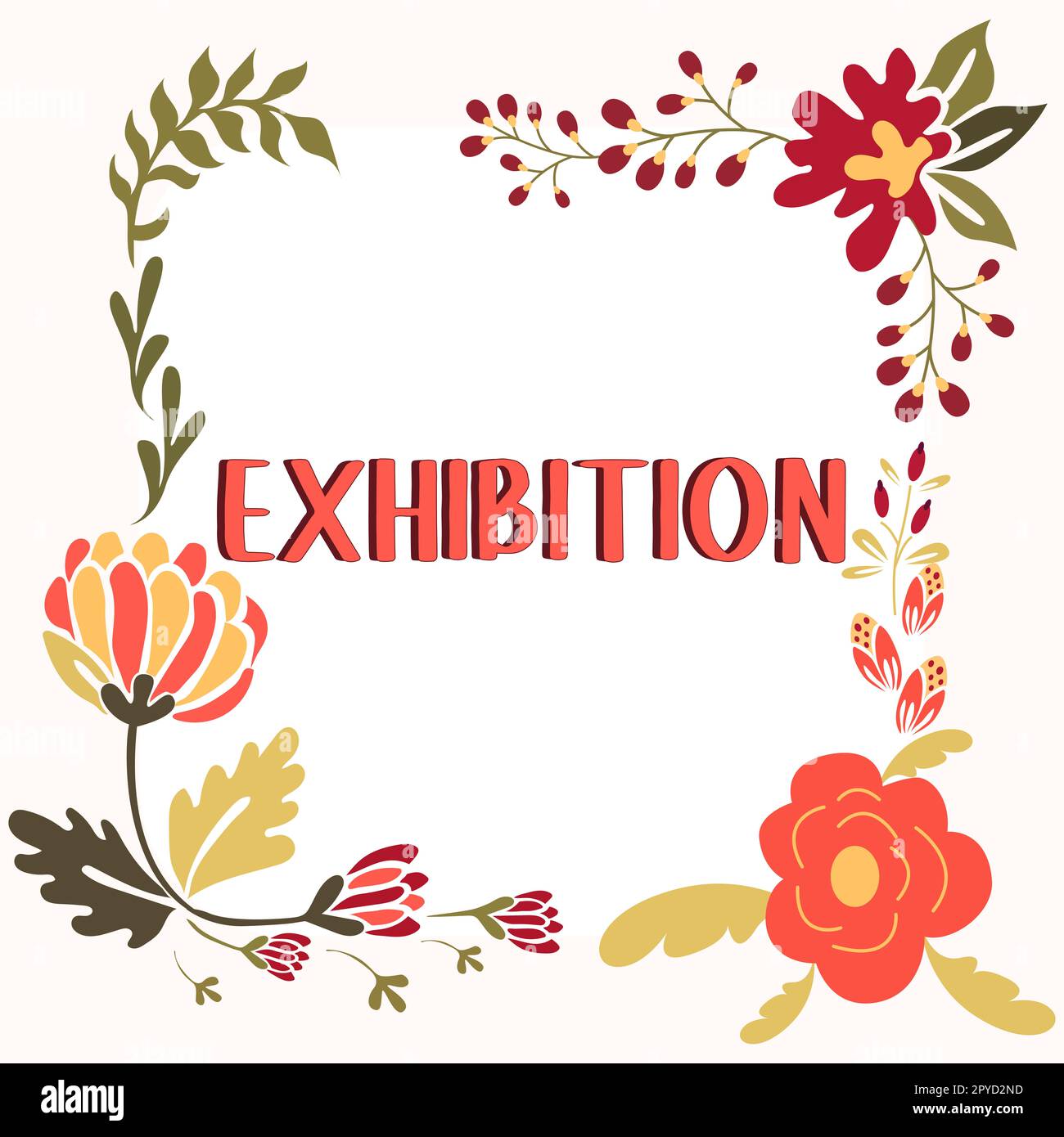 Affiche textuelle indiquant Exhibition. Mot écrit et acte d'exposer quelque chose à l'auditoire, de montrer Banque D'Images