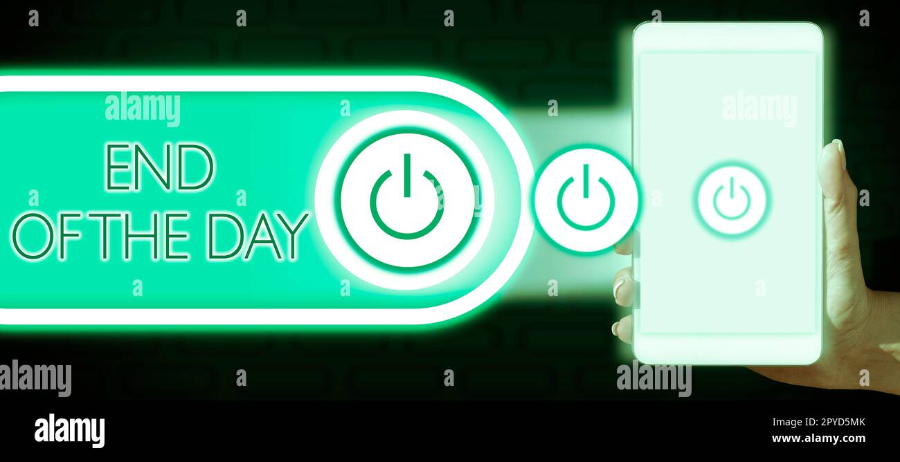Légende conceptuelle fin de journée. Approche d'affaires finissant aujourd'hui activités détente nuit de repos Banque D'Images