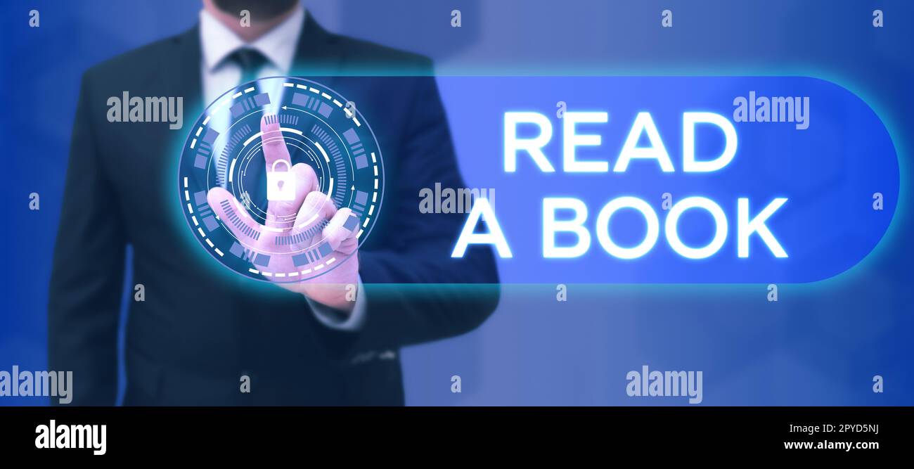 Légende conceptuelle Lire Un livre. Mot pour apprécier la littérature traditionnelle activité apprendre de nouvelles choses Banque D'Images