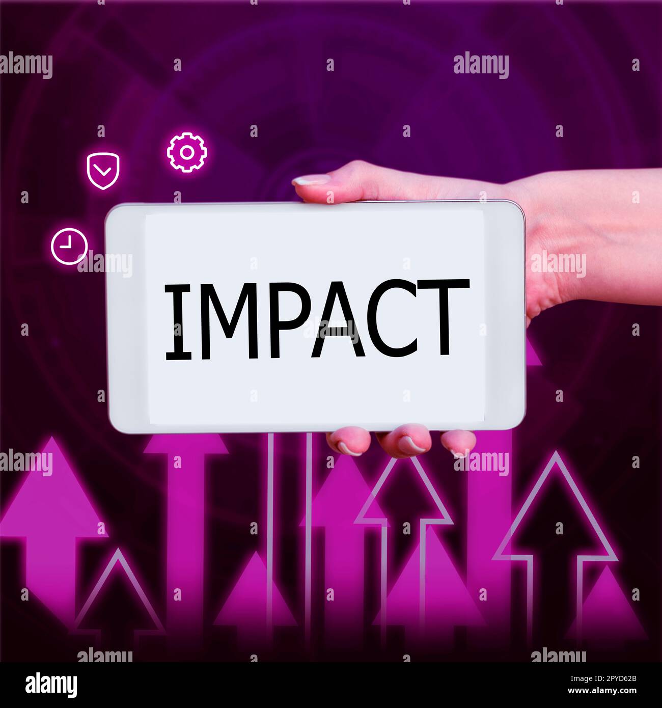 Impact sur l'affichage conceptuel. Mot pour action d'un objet entrant de force en contact avec un autre Banque D'Images