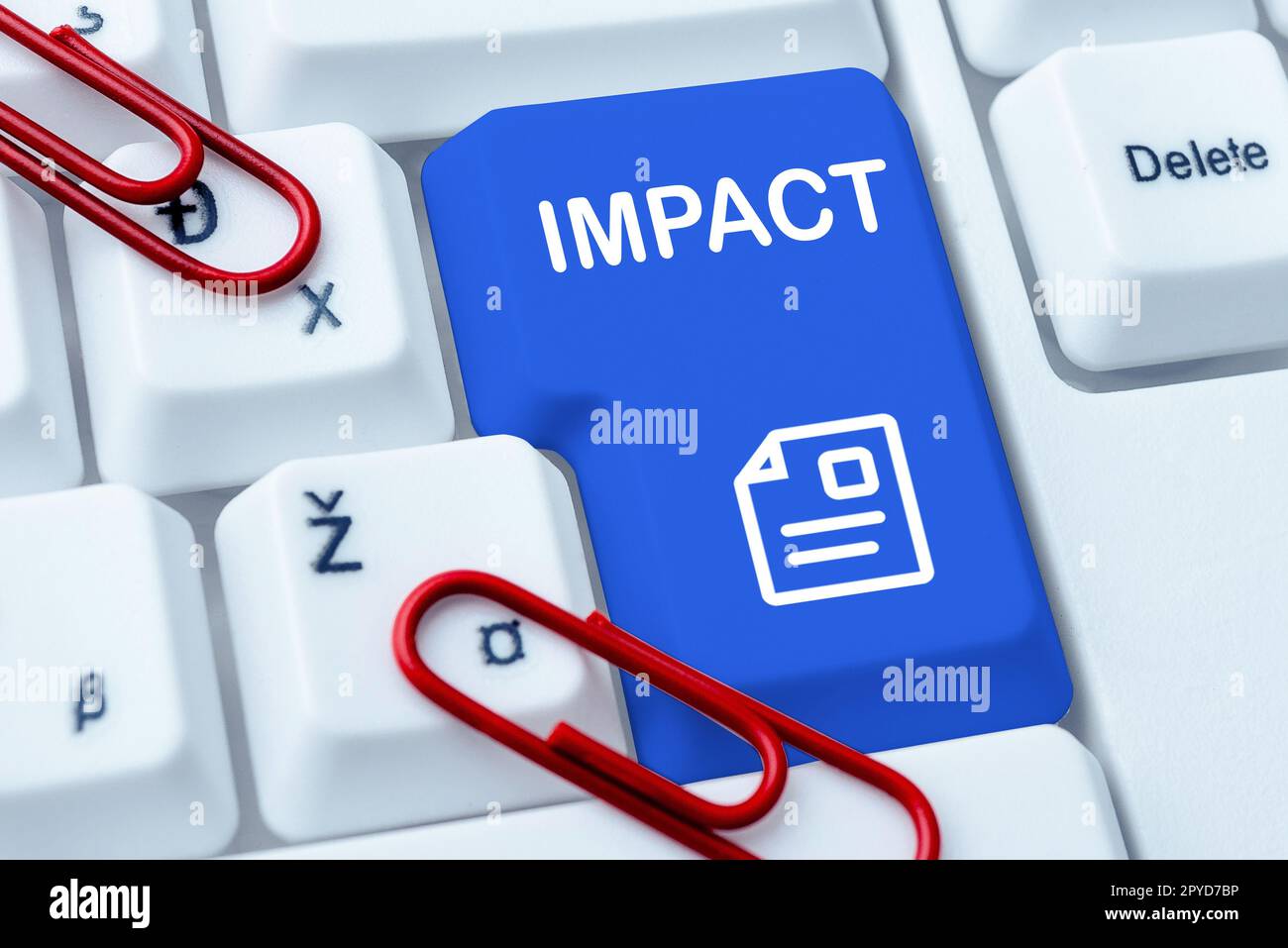 Impact sur l'écriture manuscrite. Mot pour action d'un objet entrant de force en contact avec un autre Banque D'Images