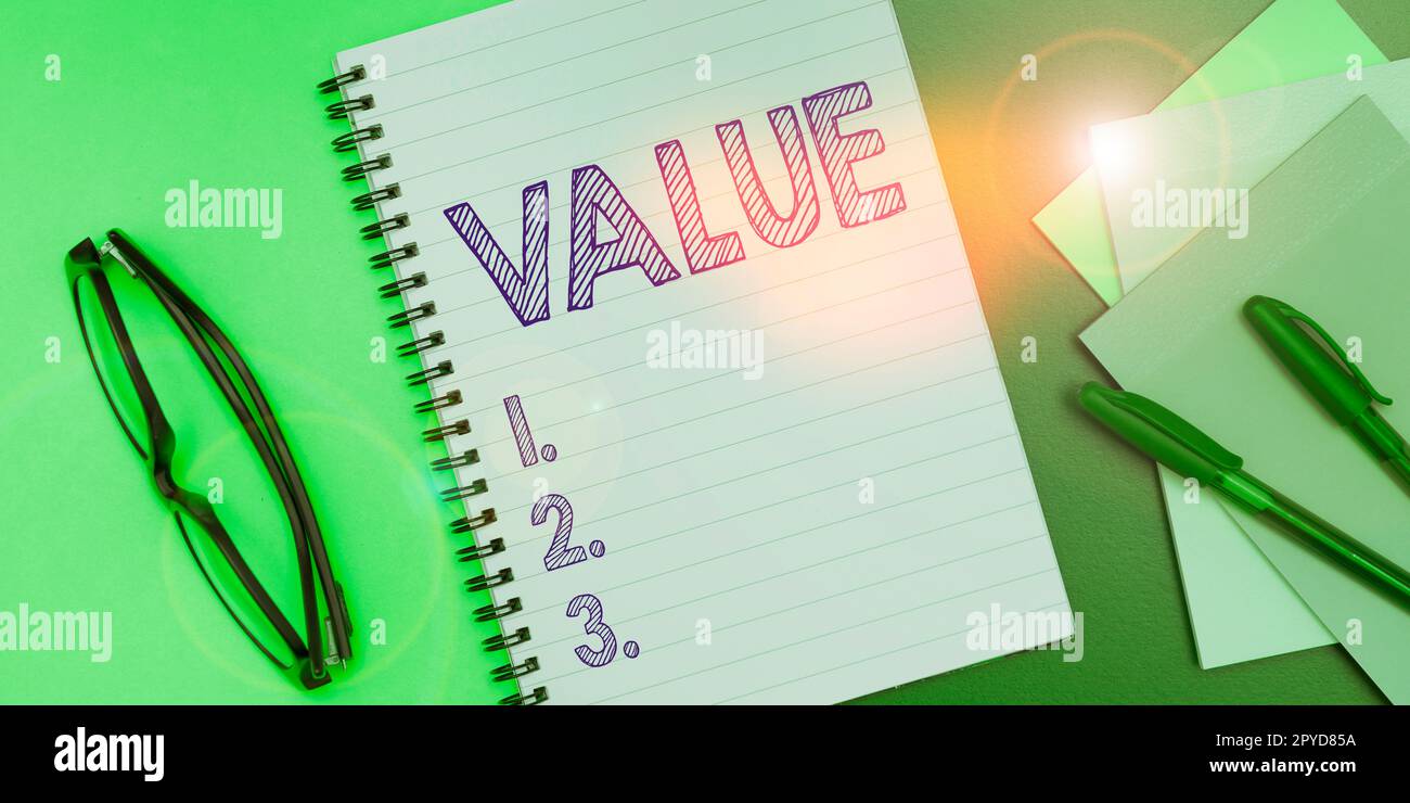 Affiche affichant la valeur. Concept signification principes ou normes comportement jugement ce qui est important dans la vie Banque D'Images