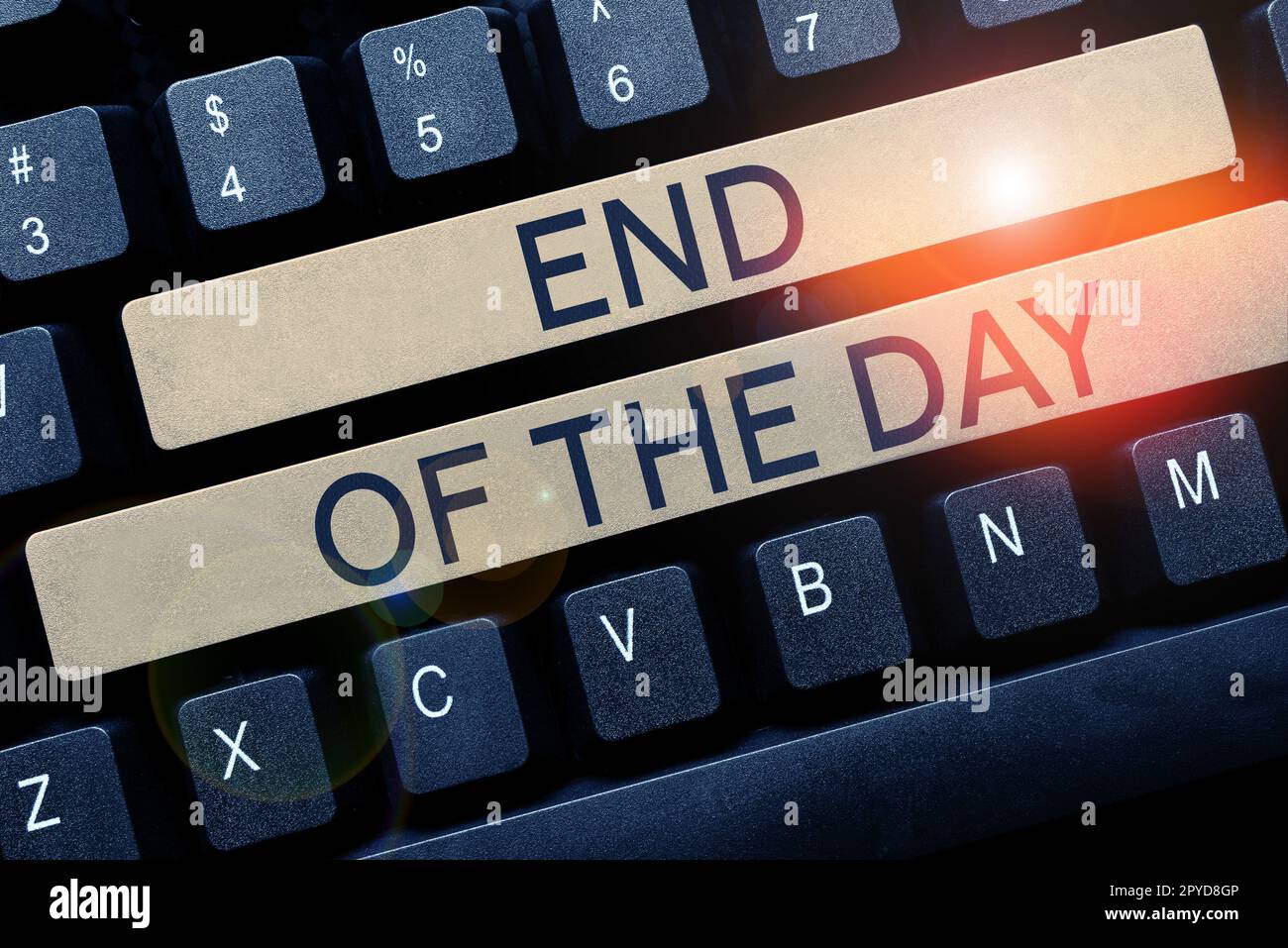 Texte d'écriture fin de journée. Idée d'affaires finissant aujourd'hui activités détente nuit de repos Banque D'Images