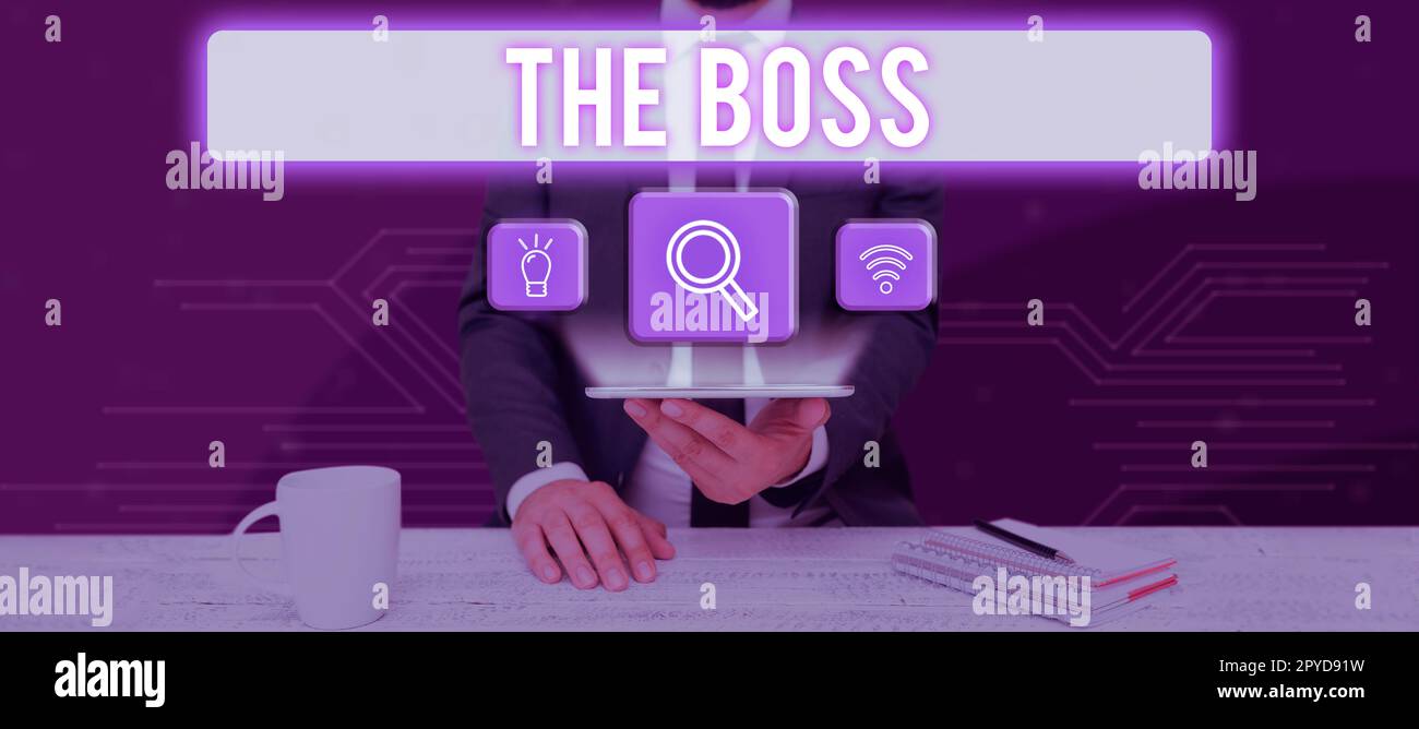 Signe écrit à la main le Boss. Mot écrit sur une personne qui exerce le ...