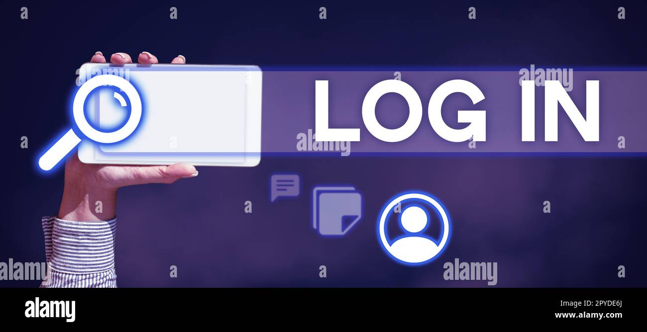 Légende conceptuelle Connectez-vous. Concept signification passer en revue les procédures pour commencer à utiliser un ordinateur ou une base de données Banque D'Images