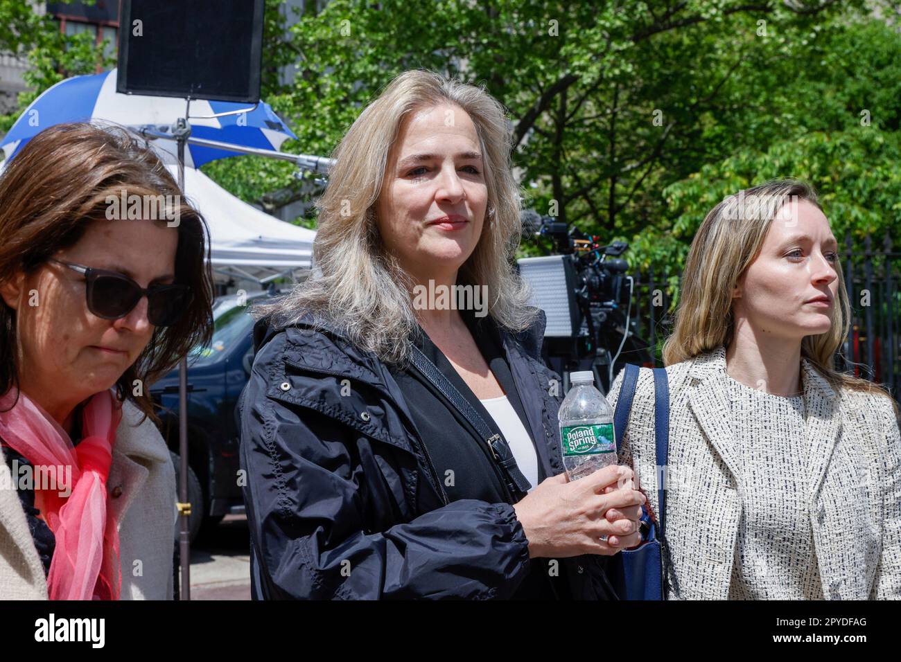Natasha Stoynoff walks outside federal court in New York, Wednesday