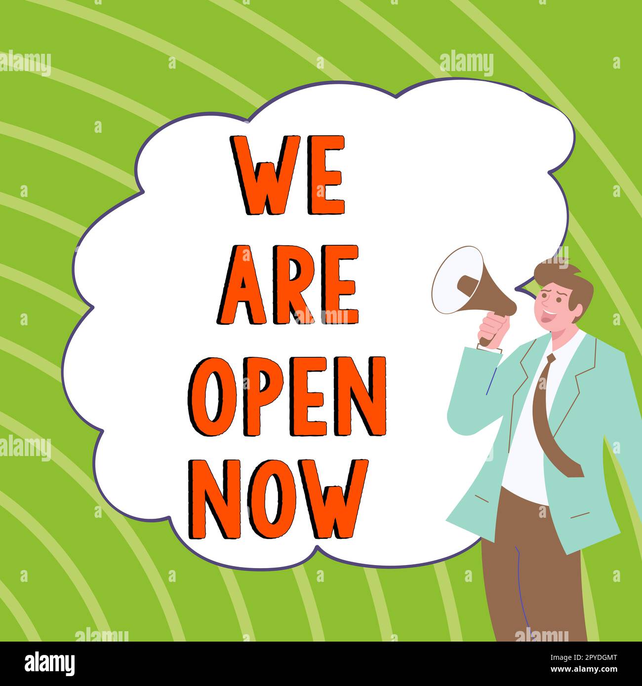 Signe écrit à la main nous sommes ouverts maintenant. Idée d'affaires pas de barrière de confinement ou de confinement, accessible de tous les côtés Banque D'Images