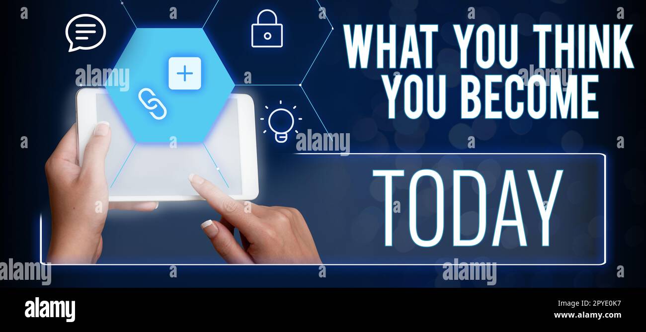 Texte montrant l'inspiration ce que vous pensez devenir. Aperçu de l'entreprise être réussi et positif dans la vie exigent de bonnes pensées Banque D'Images