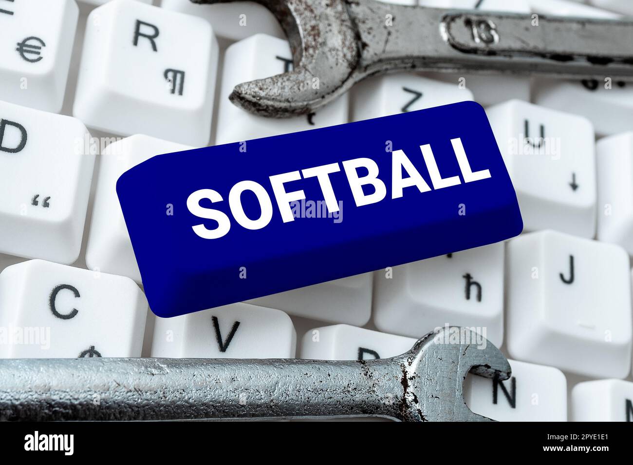 Softball de texte d'écriture. Concept signifiant un sport semblable au baseball joué avec une balle et une batte Banque D'Images
