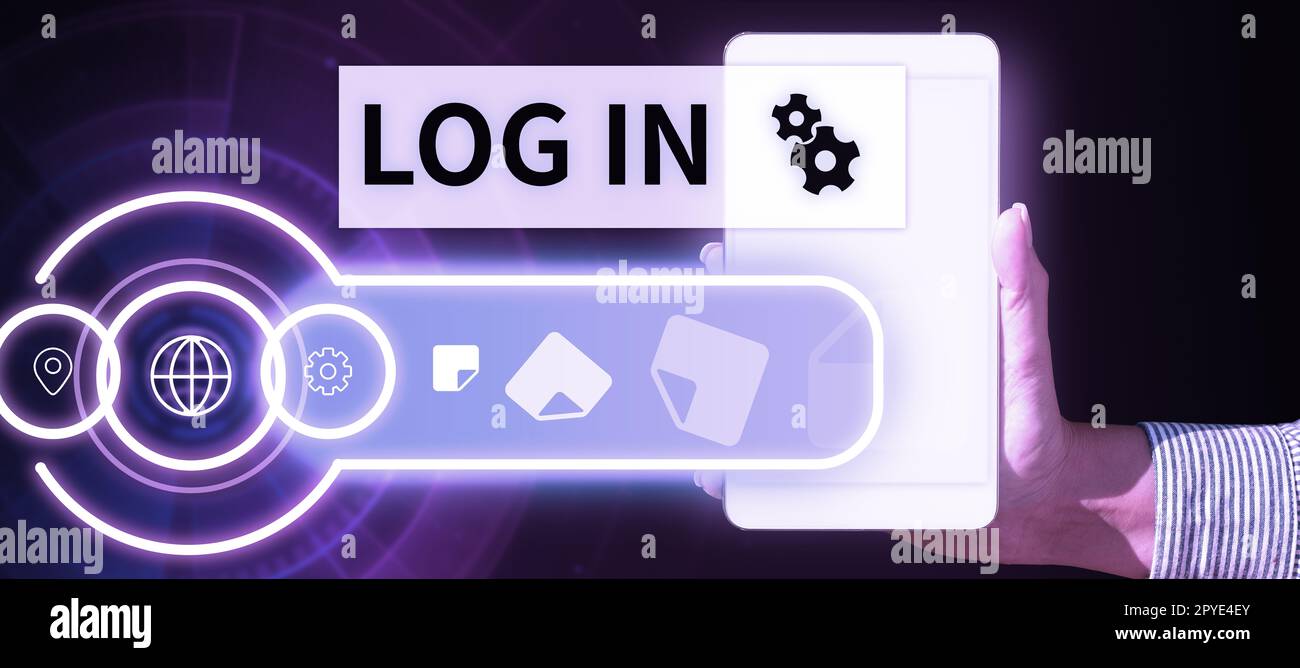 Inspiration montrant le signe se connecter. Vitrine d'affaires passez en revue les procédures pour commencer à utiliser un ordinateur ou une base de données Banque D'Images