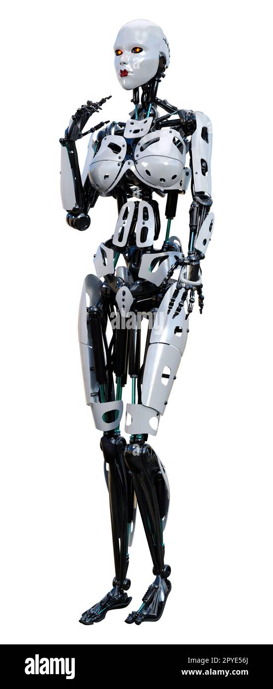 Le rendu 3D d'un robot femelle isolé sur fond blanc Banque D'Images