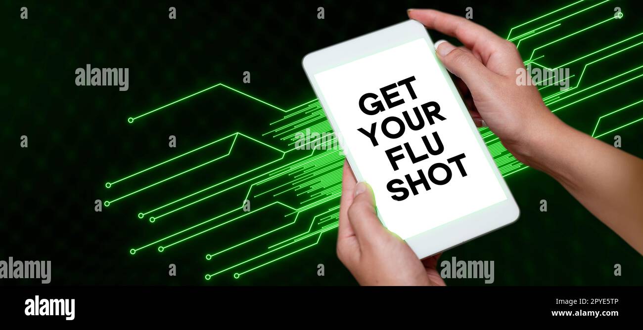 Texte d'écriture Obtenez votre vaccin contre la grippe. Concept commercial acquérir le vaccin pour protéger contre la grippe Banque D'Images