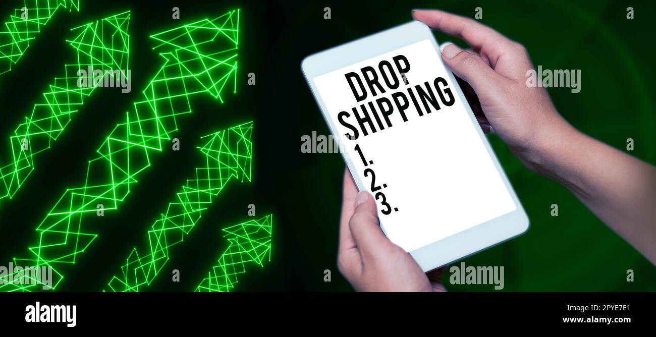 Envoi de texte d'écriture manuscrite. Vitrine commerciale pour envoyer des marchandises d'un fabricant directement à un client plutôt qu'au détaillant Banque D'Images