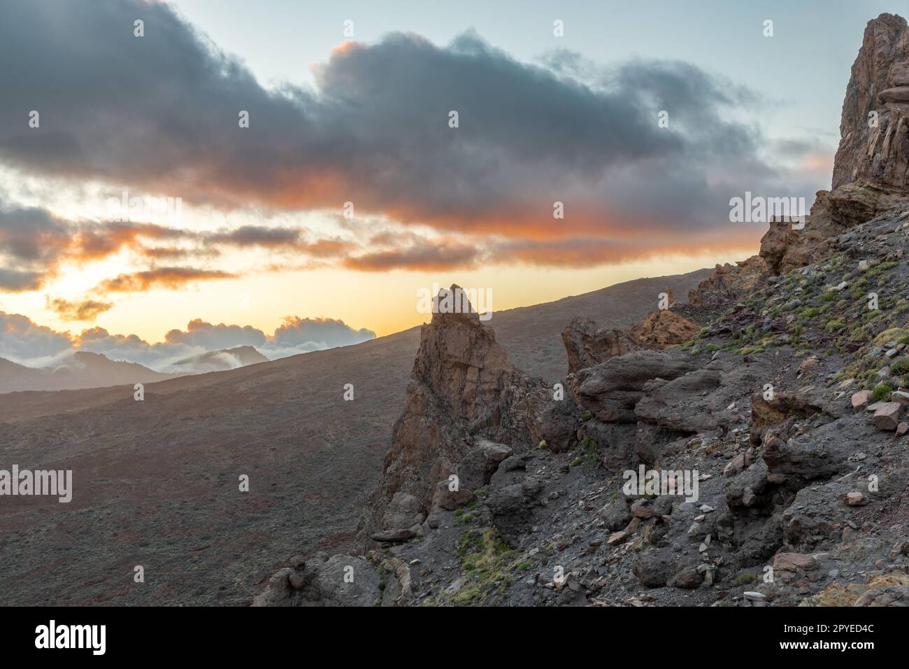 Coucher de soleil dans le parc national de Teide, Tenerife, Espagne Banque D'Images