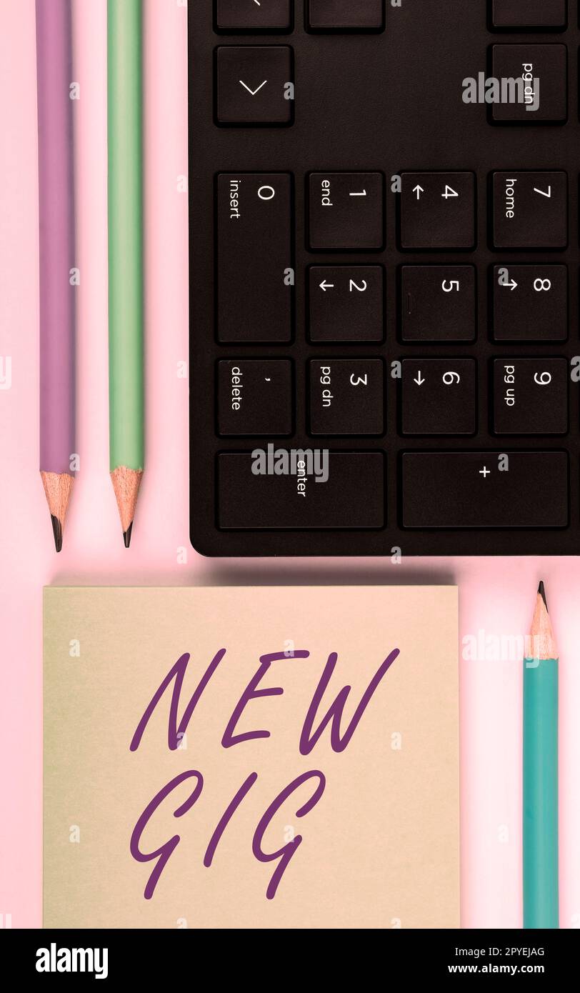 Texte d'écriture New Gig. Concept d'entreprise capable d'obtenir un travail régulier afin de gagner de l'argent et de soutenir la vie Banque D'Images